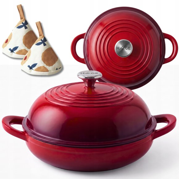 HAGE Garnek do pieczenia chleba 2 l żeliwny emaliowany 26 cm / czerwony