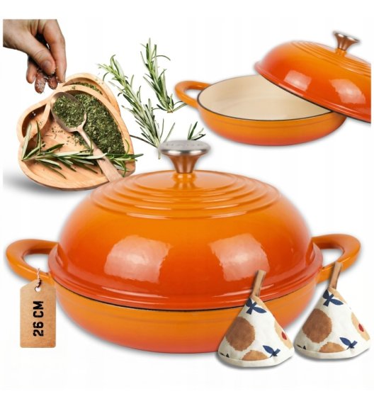 HAGE Garnek do pieczenia chleba 2 l żeliwny emaliowany 26 cm / pomarańczowy