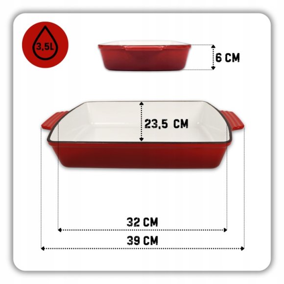HAGE Forma do zapiekania brytfanna żeliwna 3,5 l emaliowana 32x23,5 cm / czerwona
