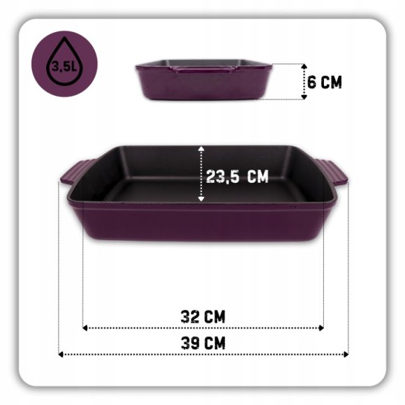 HAGE Forma do zapiekania brytfanna żeliwna 3,5 l emaliowana 33x23,5 cm / bakłażanowa