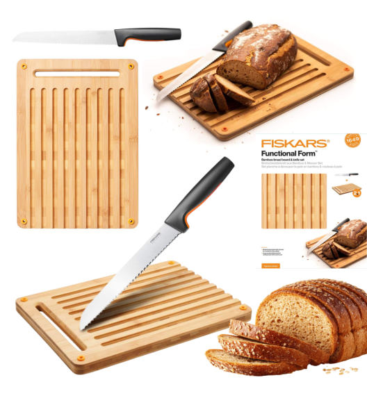 FISKARS FUNCTIONAL FORM 1057556+1057551 Komplet 4 noży kuchennych + deska do krojenia 35x25 cm w pudełku