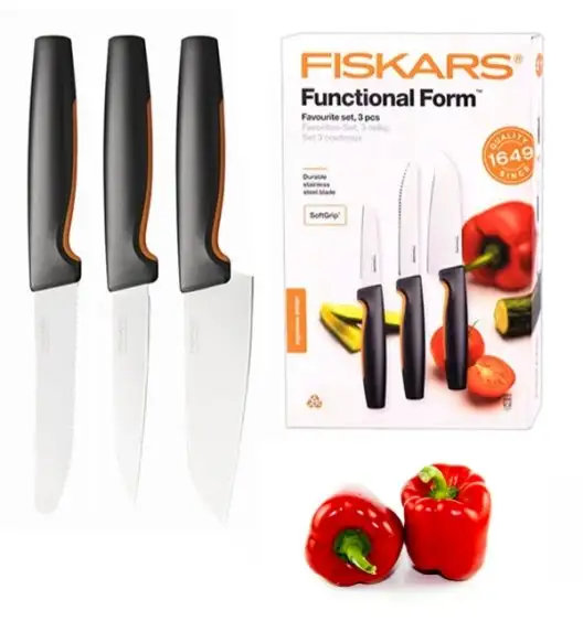 FISKARS FUNCTIONAL FORM 1057556+1057551 Komplet 4 noży kuchennych + deska do krojenia 35x25 cm w pudełku