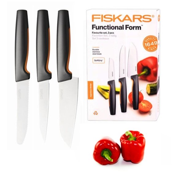 FISKARS FUNCTIONAL FORM 1057556+1057551 Komplet 4 noży kuchennych + deska do krojenia 35x25 cm w pudełku