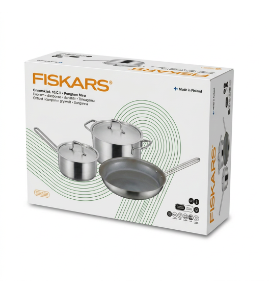FISKARS Zestaw garnków 5 el | Garnek 20 cm / 3 L + Rondel 16 cm / 1,5 L + Patelnia 28 cm