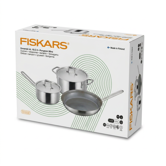 FISKARS Zestaw garnków 5 el | Garnek 20 cm / 3 L + Rondel 16 cm / 1,5 L + Patelnia 28 cm