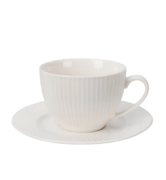 PRIMA DECO Komplet filiżanka ze spodkiem 220 ml ryflowana kremowa