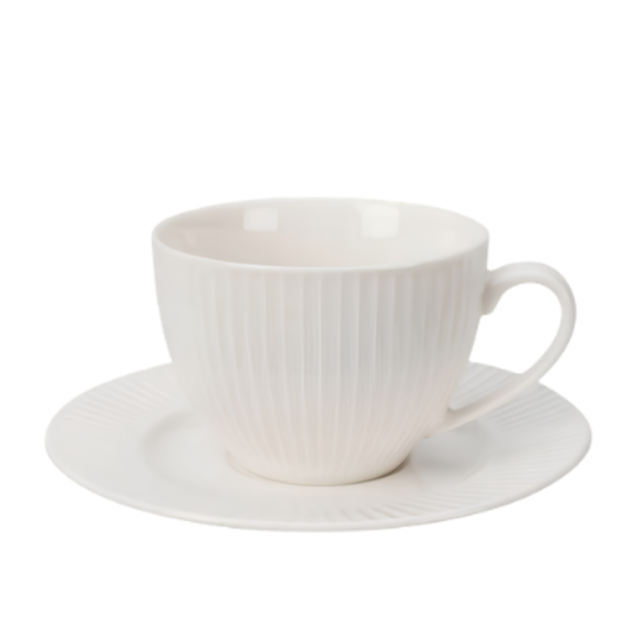 PRIMA DECO Komplet filiżanka ze spodkiem 220 ml ryflowana kremowa