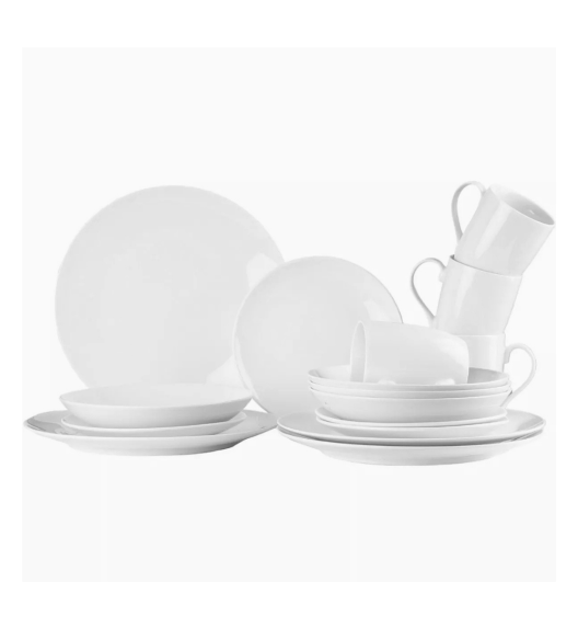PRIMA DECO Komplet obiadowy porcelanowy16 el 4 os z kubkiem biały
