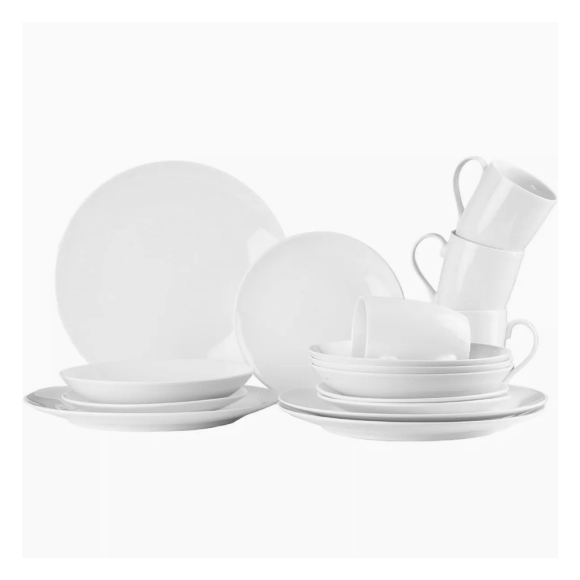 PRIMA DECO Komplet obiadowy porcelanowy16 el 4 os z kubkiem biały