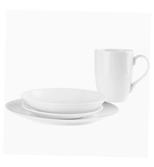 PRIMA DECO Komplet obiadowy porcelanowy16 el 4 os z kubkiem biały