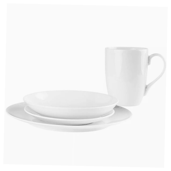 PRIMA DECO Komplet obiadowy porcelanowy16 el 4 os z kubkiem biały