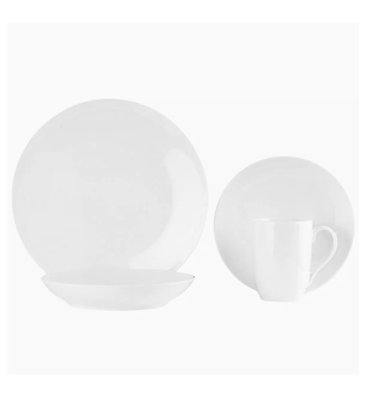 PRIMA DECO Komplet obiadowy porcelanowy16 el 4 os z kubkiem biały