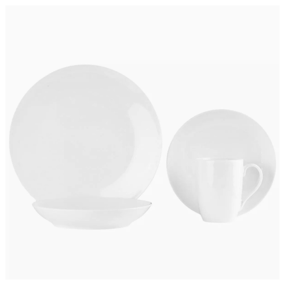 PRIMA DECO Komplet obiadowy porcelanowy16 el 4 os z kubkiem biały