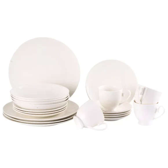 PRIMA DECO Komplet obiadowy porcelanowy 20 el 4 os z filiżanką kremowy