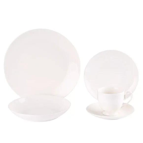 PRIMA DECO Komplet obiadowy porcelanowy 20 el 4 os z filiżanką kremowy