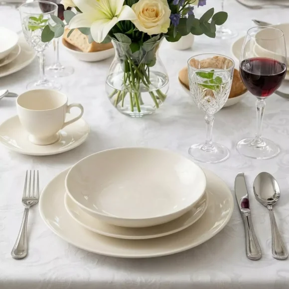 PRIMA DECO Komplet obiadowy porcelanowy 20 el 4 os z filiżanką kremowy