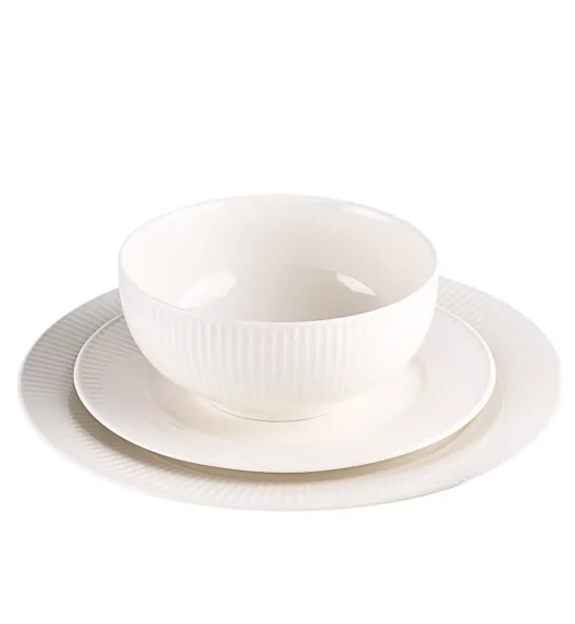 PRIMA DECO HARMONY Komplet obiadowy 18 el dla 6 os / ryflowany / prążek / ecru / porcelana