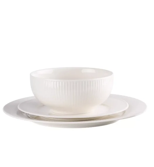 PRIMA DECO HARMONY Komplet obiadowy 18 el dla 6 os / ryflowany / prążek / ecru / porcelana