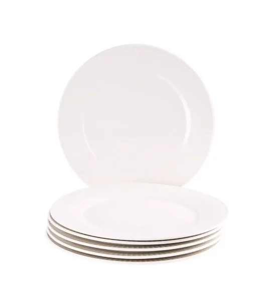PRIMA DECO HARMONY Komplet obiadowy 18 el dla 6 os / ryflowany / prążek / ecru / porcelana