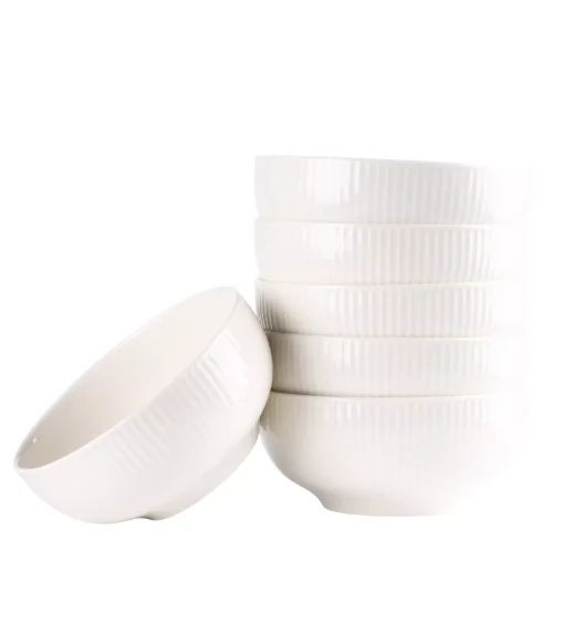 PRIMA DECO HARMONY Komplet obiadowy 18 el dla 6 os / ryflowany / prążek / ecru / porcelana
