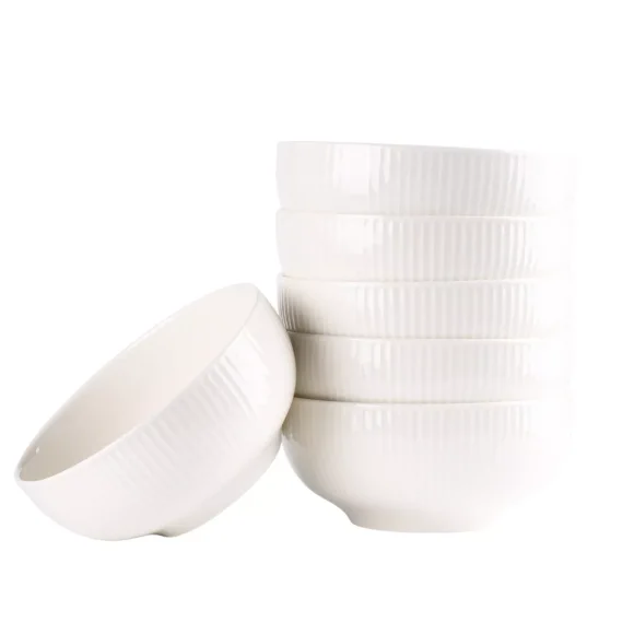 PRIMA DECO HARMONY Komplet obiadowy 18 el dla 6 os / ryflowany / prążek / ecru / porcelana
