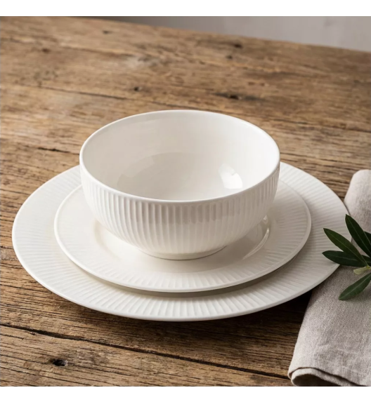PRIMA DECO HARMONY Komplet obiadowy 18 el dla 6 os / ryflowany / prążek / ecru / porcelana