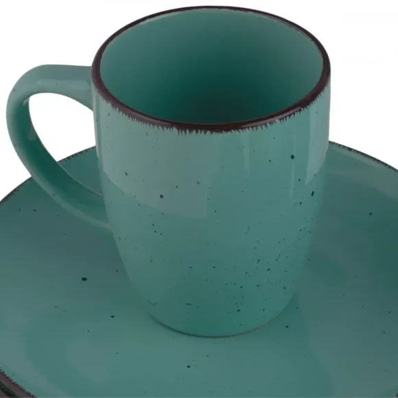 PRIMA DECO Komplet obiadowy 24 el dla 6 os / turkusowy / kamionka