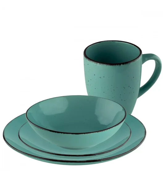 PRIMA DECO Komplet obiadowy 24 el dla 6 os / turkusowy / kamionka