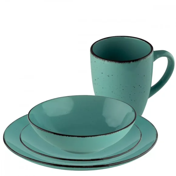PRIMA DECO Komplet obiadowy 24 el dla 6 os / turkusowy / kamionka