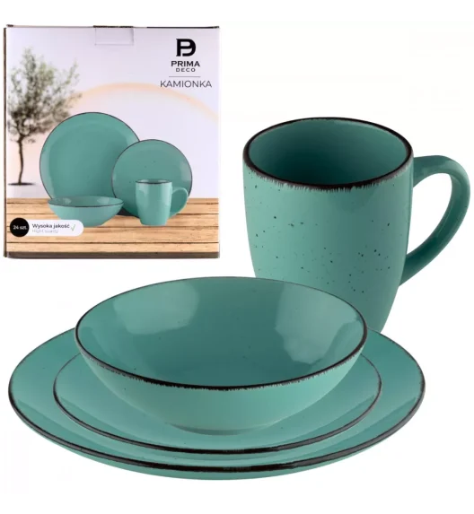 PRIMA DECO Komplet obiadowy 24 el dla 6 os / turkusowy / kamionka