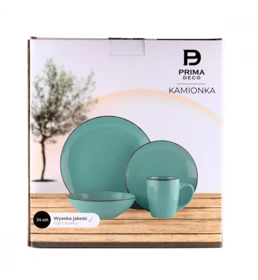 PRIMA DECO Komplet obiadowy 24 el dla 6 os / turkusowy / kamionka