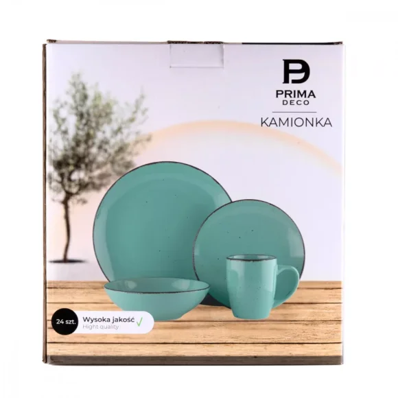 PRIMA DECO Komplet obiadowy 24 el dla 6 os / turkusowy / kamionka