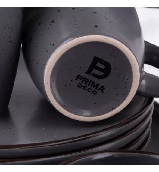 PRIMA DECO Komplet obiadowy 24 el dla 6 os / ciemny szary / matowy / kamionka