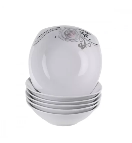 PRIMA DECO Komplet obiadowy 18 el dla 6 os SZARA RÓŻA / kwadratowy / porcelana