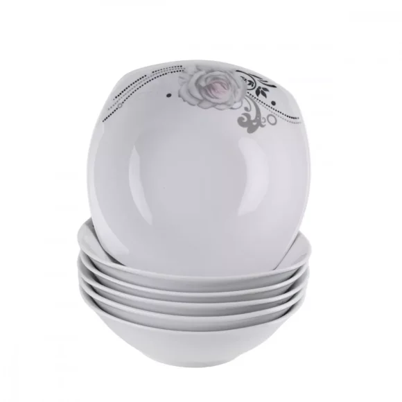 PRIMA DECO Komplet obiadowy 18 el dla 6 os SZARA RÓŻA / kwadratowy / porcelana