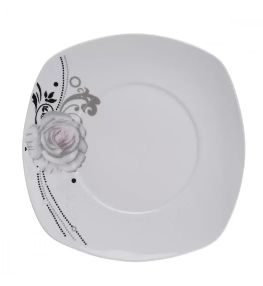 PRIMA DECO Komplet obiadowy 18 el dla 6 os SZARA RÓŻA / kwadratowy / porcelana