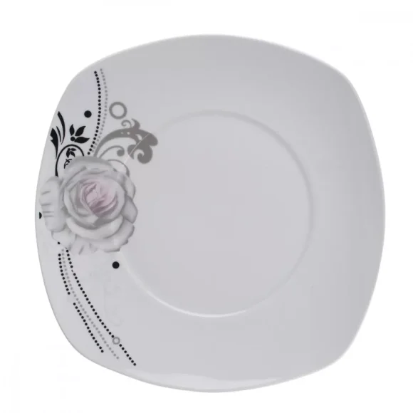 PRIMA DECO Komplet obiadowy 18 el dla 6 os SZARA RÓŻA / kwadratowy / porcelana
