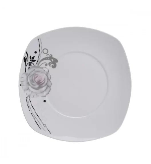PRIMA DECO Komplet obiadowy 18 el dla 6 os SZARA RÓŻA / kwadratowy / porcelana