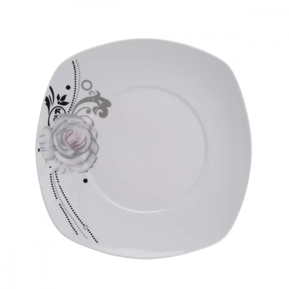 PRIMA DECO Komplet obiadowy 18 el dla 6 os SZARA RÓŻA / kwadratowy / porcelana