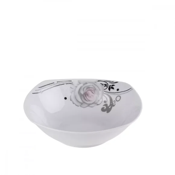 PRIMA DECO Komplet obiadowy 18 el dla 6 os SZARA RÓŻA / kwadratowy / porcelana