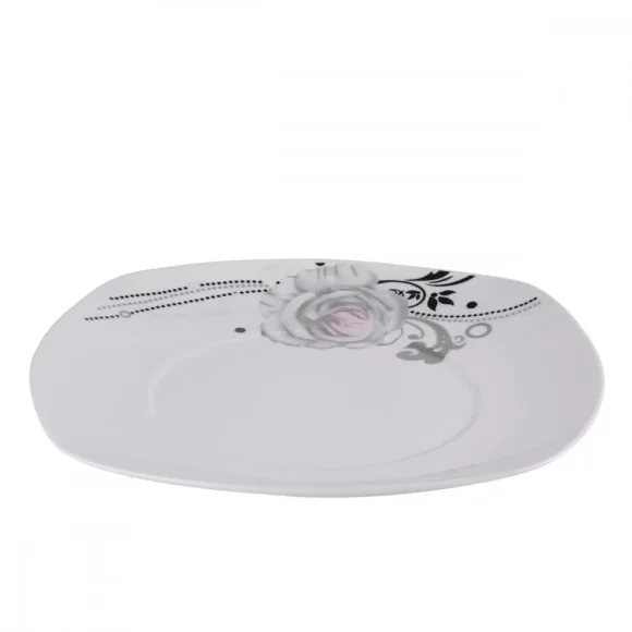 PRIMA DECO Komplet obiadowy 18 el dla 6 os SZARA RÓŻA / kwadratowy / porcelana