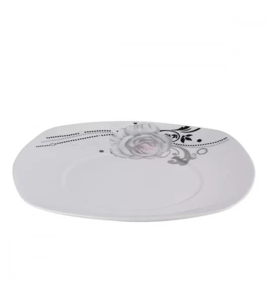 PRIMA DECO Komplet obiadowy 18 el dla 6 os SZARA RÓŻA / kwadratowy / porcelana