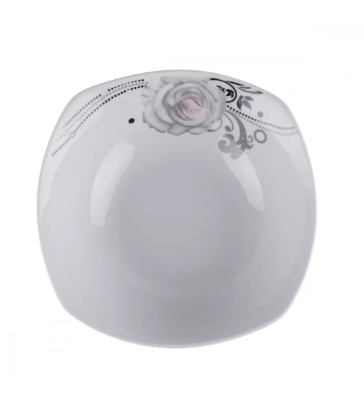 PRIMA DECO Komplet obiadowy 18 el dla 6 os SZARA RÓŻA / kwadratowy / porcelana