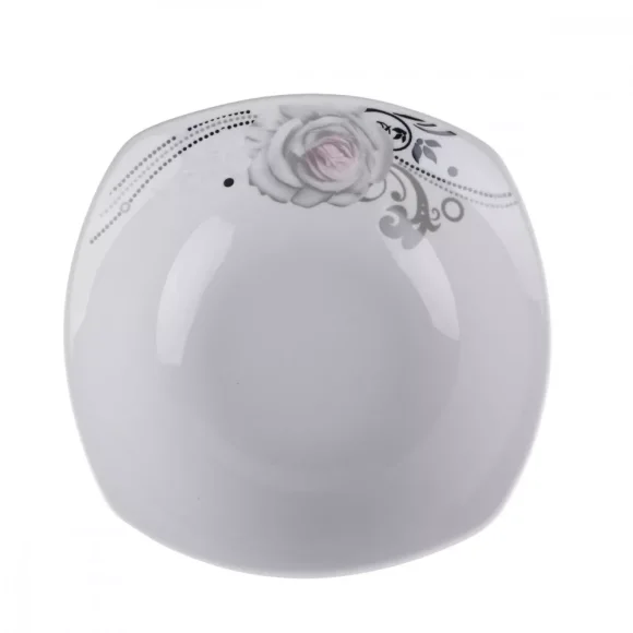 PRIMA DECO Komplet obiadowy 18 el dla 6 os SZARA RÓŻA / kwadratowy / porcelana