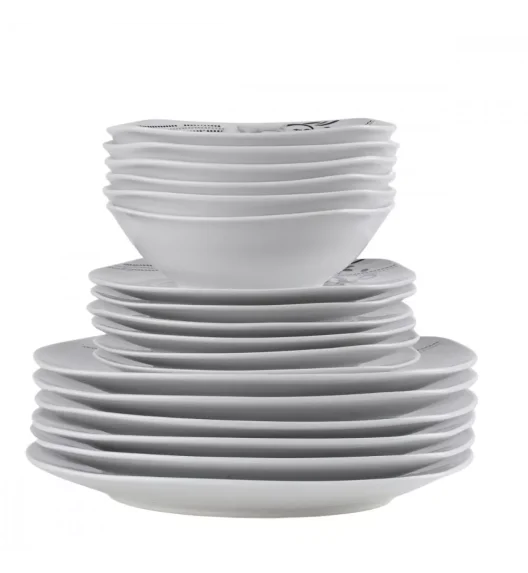 PRIMA DECO Komplet obiadowy 18 el dla 6 os SZARA RÓŻA / kwadratowy / porcelana