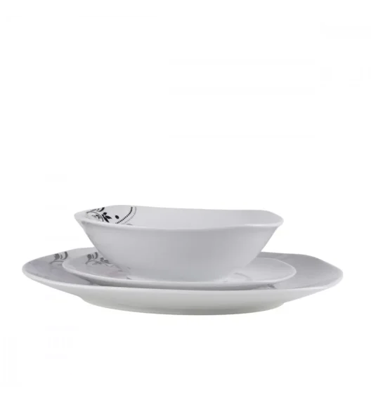 PRIMA DECO Komplet obiadowy 18 el dla 6 os SZARA RÓŻA / kwadratowy / porcelana