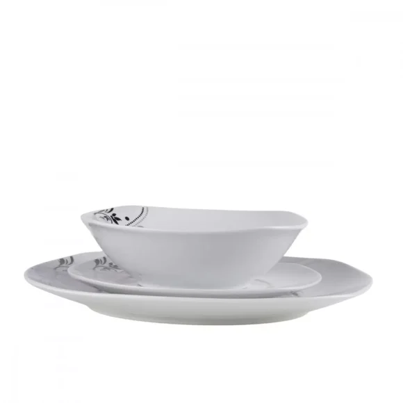 PRIMA DECO Komplet obiadowy 18 el dla 6 os SZARA RÓŻA / kwadratowy / porcelana
