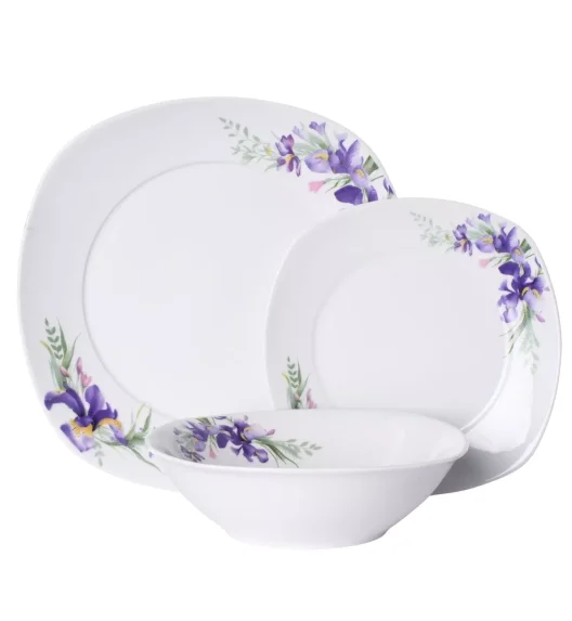 PRIMA DECO Komplet obiadowy 18 el dla 6 os IRYS / kwadratowy / porcelana