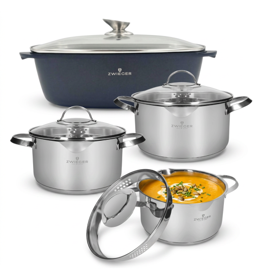 ZWIEGER VERON Komplet garnków 6 el z pokrywkami 20, 22, 24 cm + Brytfanna Veron 32 cm