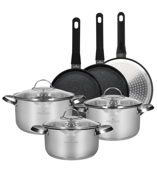 ZWIEGER VERON Komplet garnków 6 el z pokrywkami 20, 22, 24 cm + Patelnie 20, 24, 28 cm